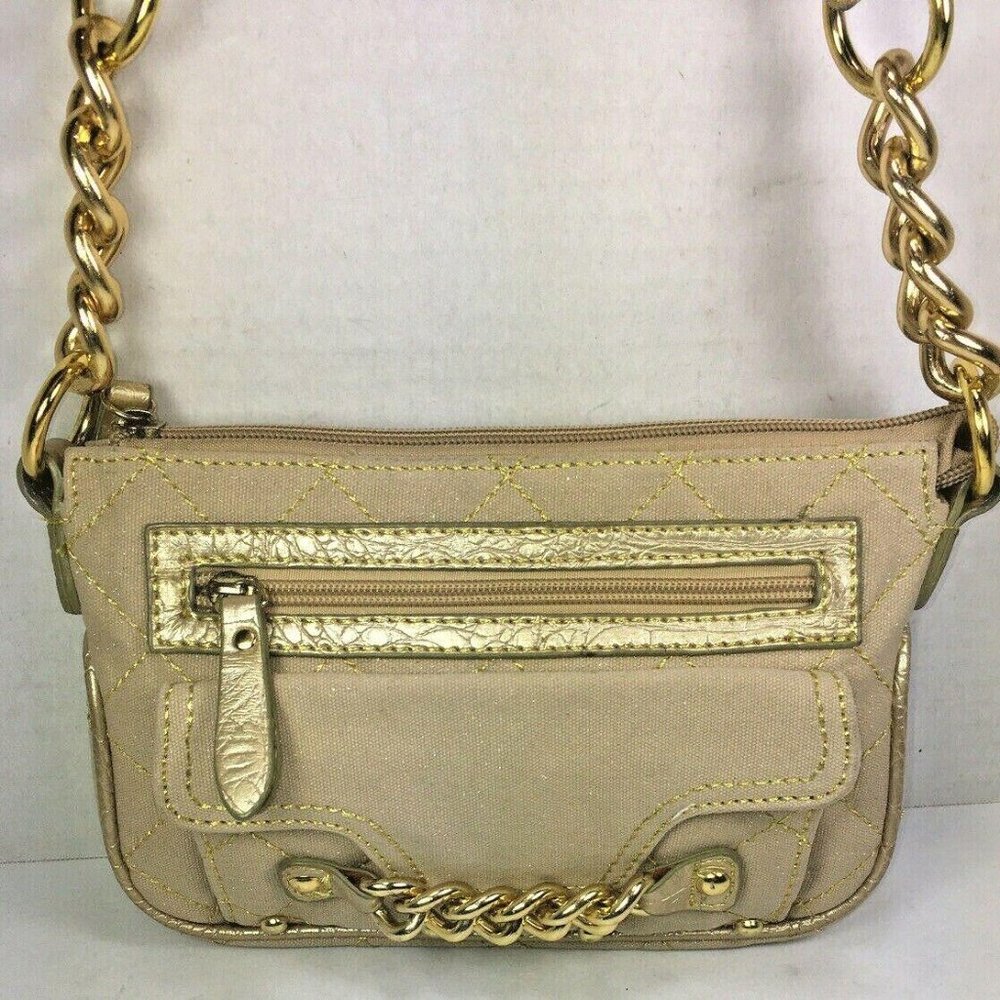 Vieta Beige Quilted Fabric Small Shoulder Bag